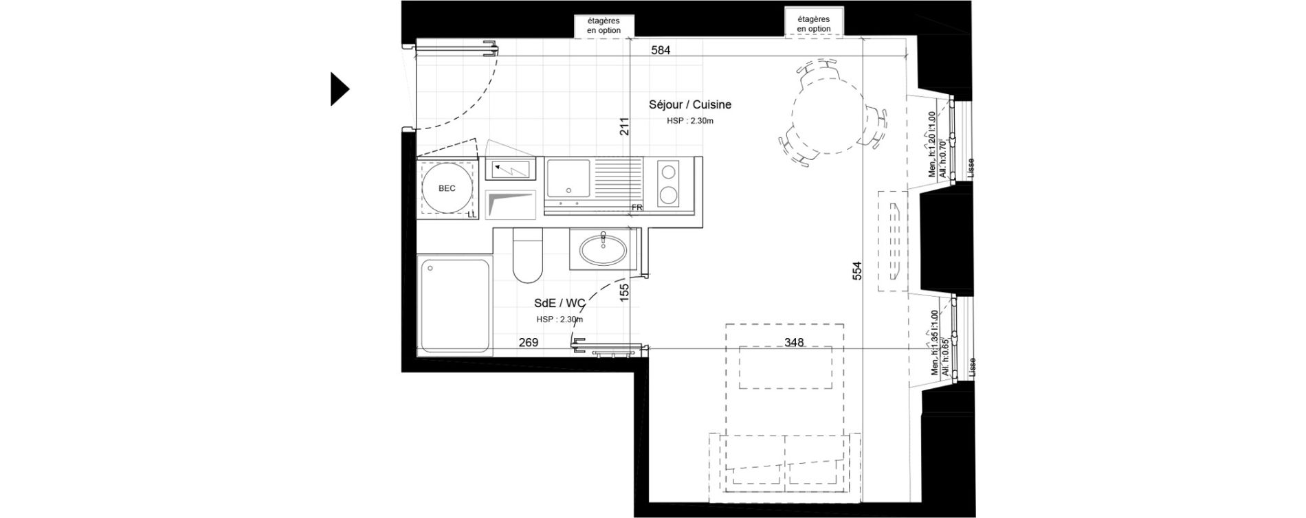 Appartement T1 de 26,20 m2 &agrave; Sommervieu Centre