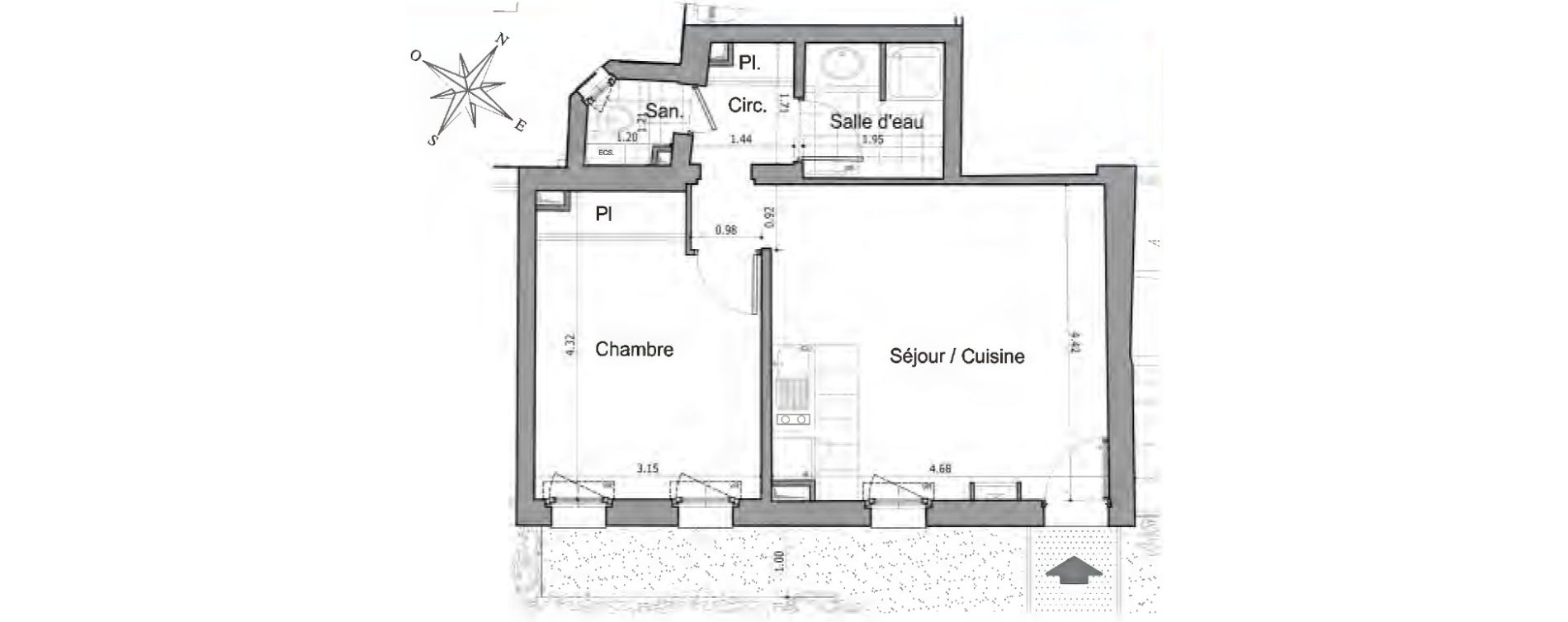 Appartement T2 de 41,26 m2 &agrave; Touques Centre