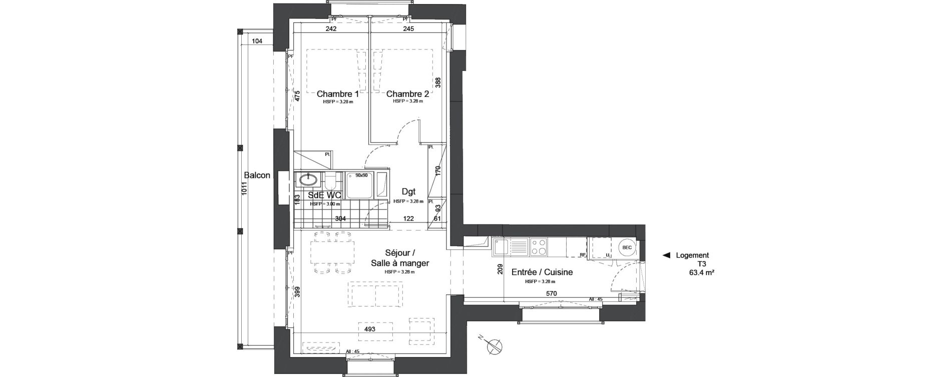 Appartement T3 de 63,40 m2 &agrave; Trouville-Sur-Mer Centre