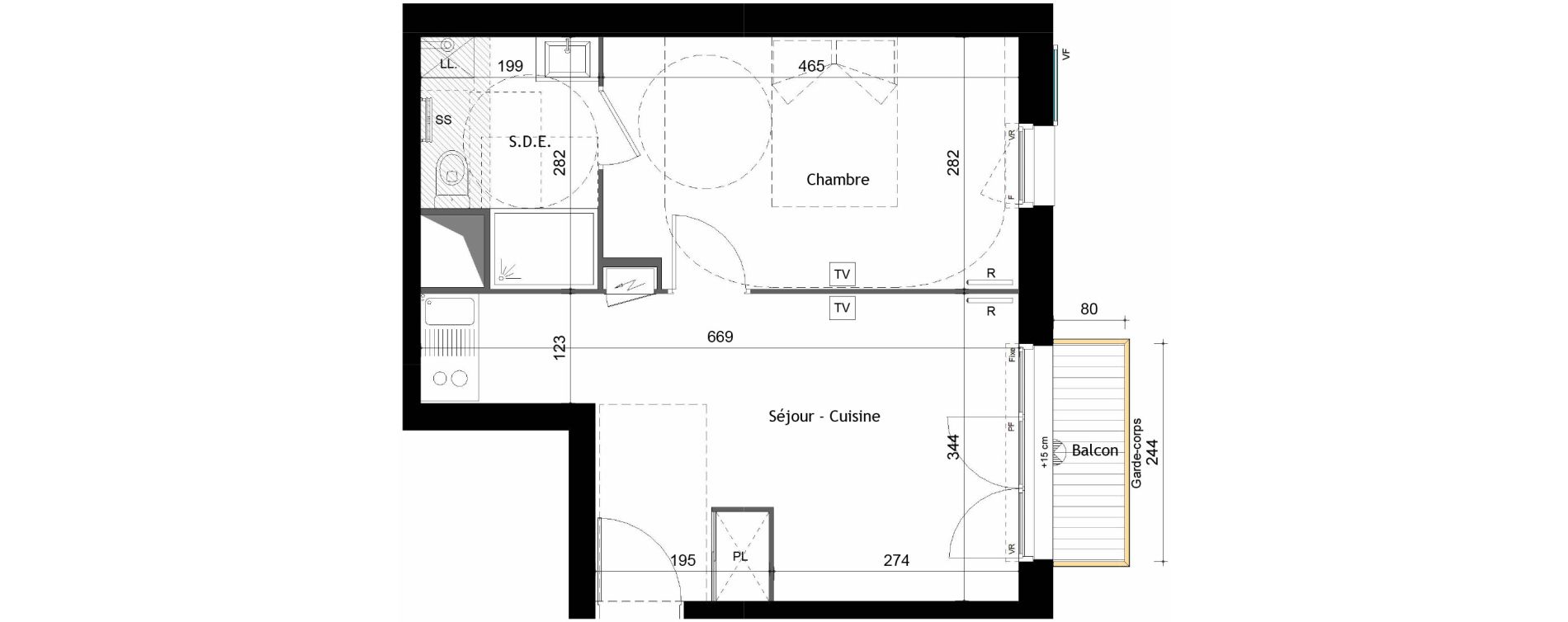 Appartement T2 de 36,42 m2 &agrave; Trouville-Sur-Mer Aguesseau - ville sud