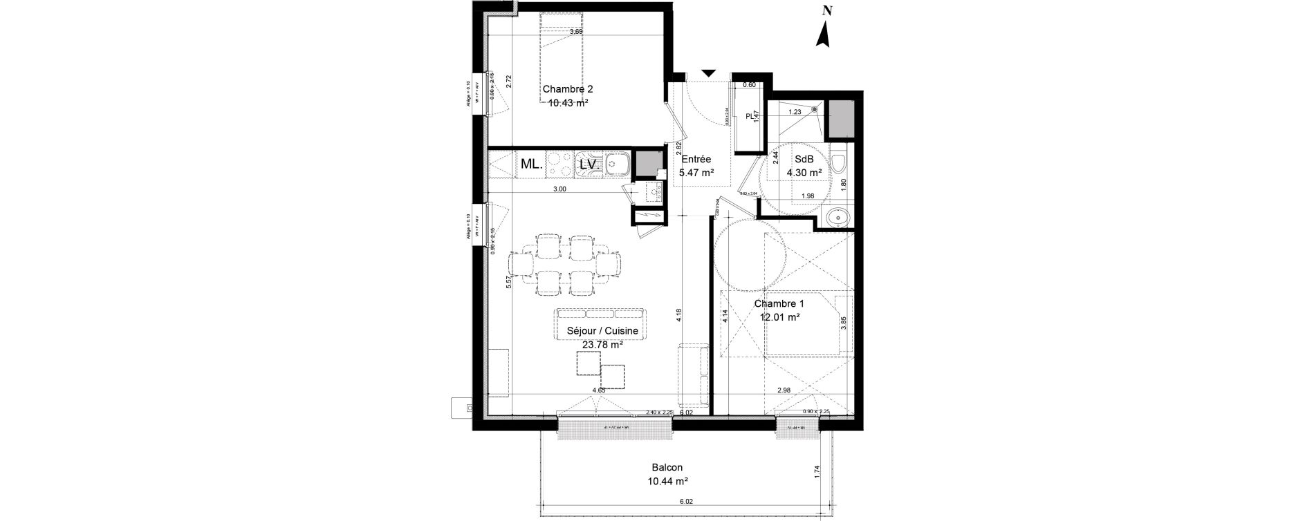 Appartement T3 de 55,99 m2 &agrave; Verson Centre