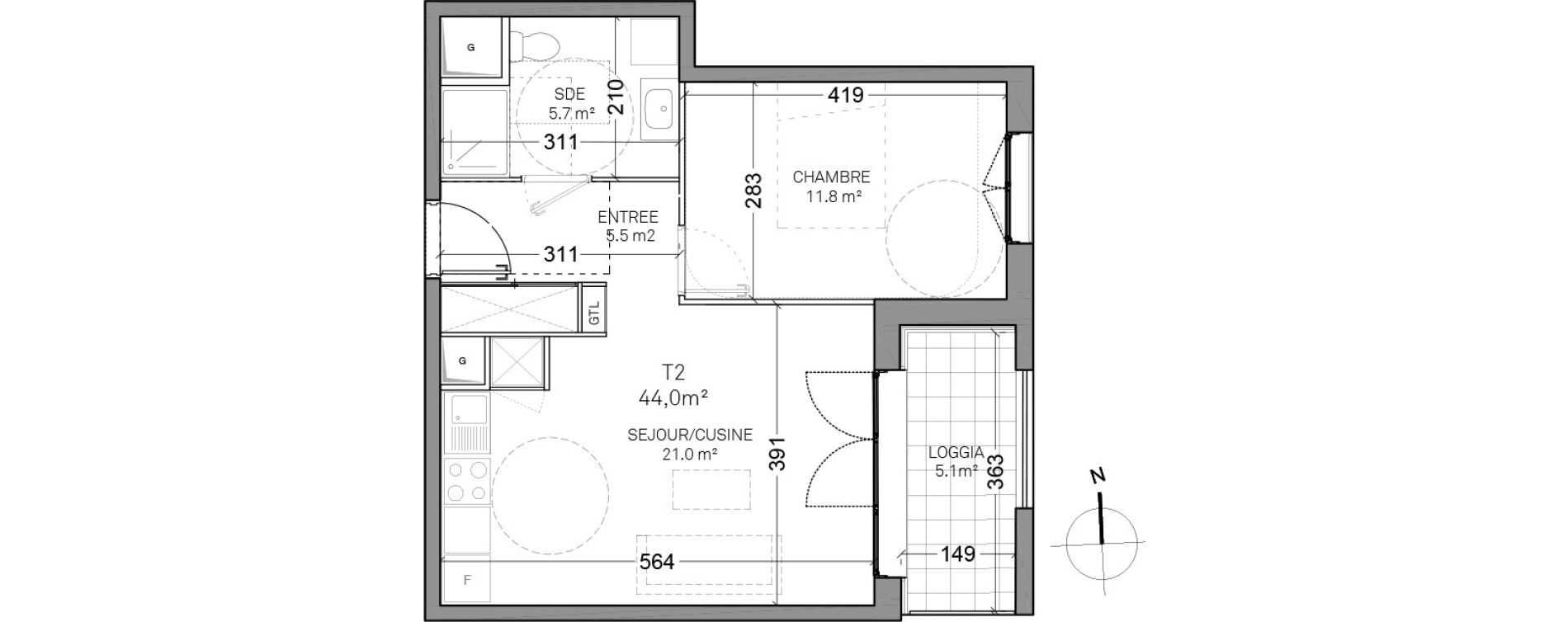 Appartement T2 de 44,00 m2 &agrave; Verson Centre