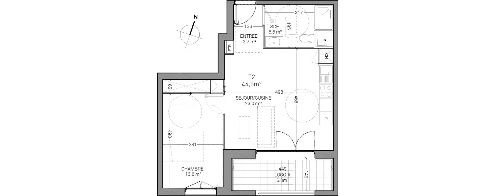 Appartement T2 de 44,80 m2 &agrave; Verson Centre