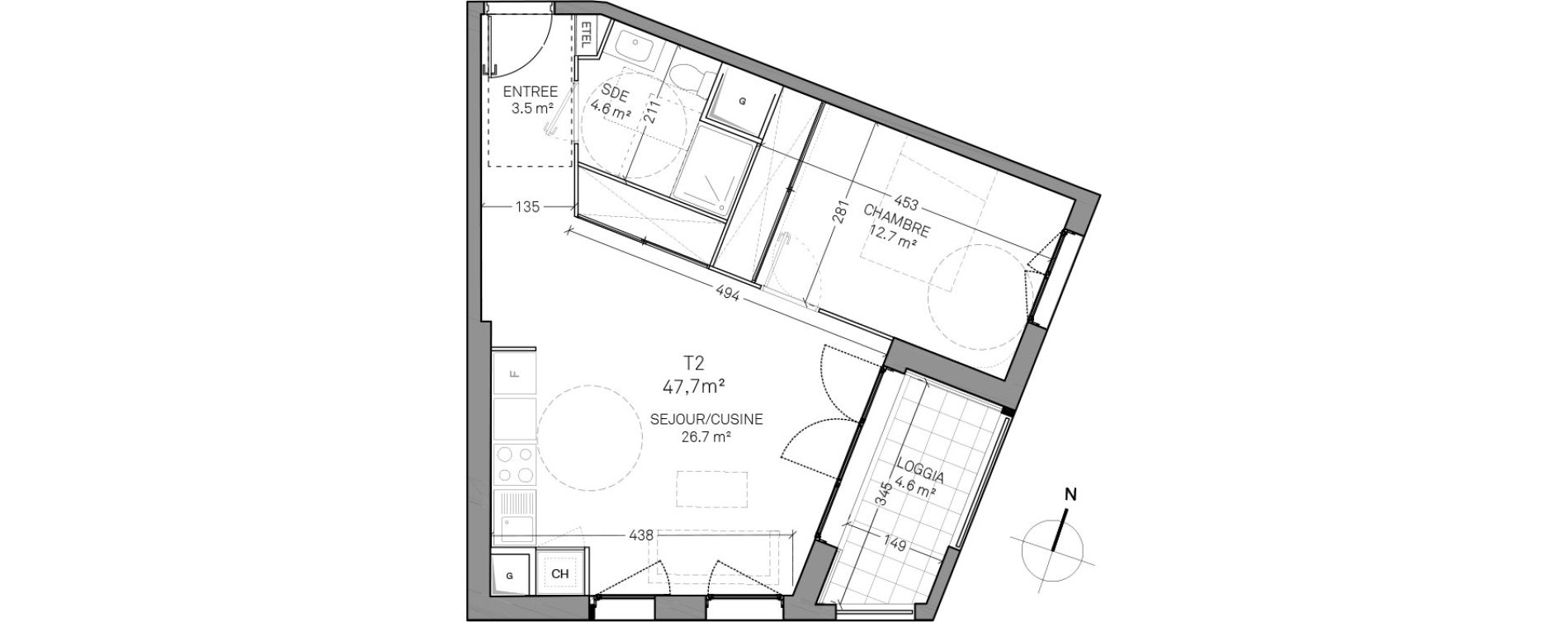 Appartement T2 de 47,70 m2 &agrave; Verson Centre