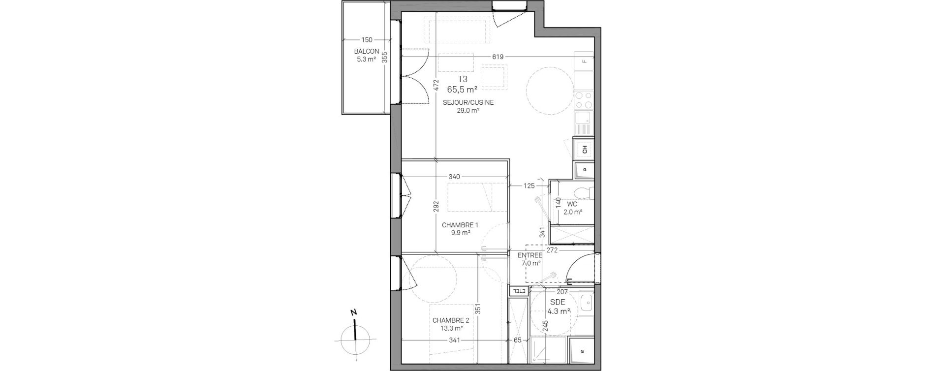 Appartement T3 de 65,50 m2 &agrave; Verson Centre