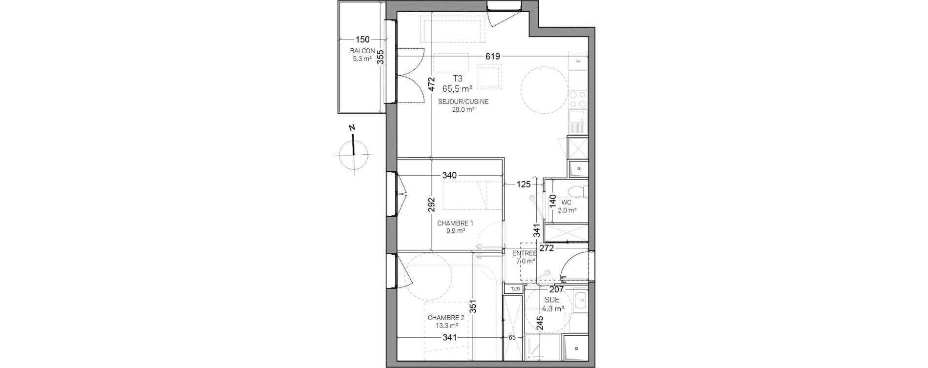 Appartement T3 de 65,50 m2 &agrave; Verson Centre