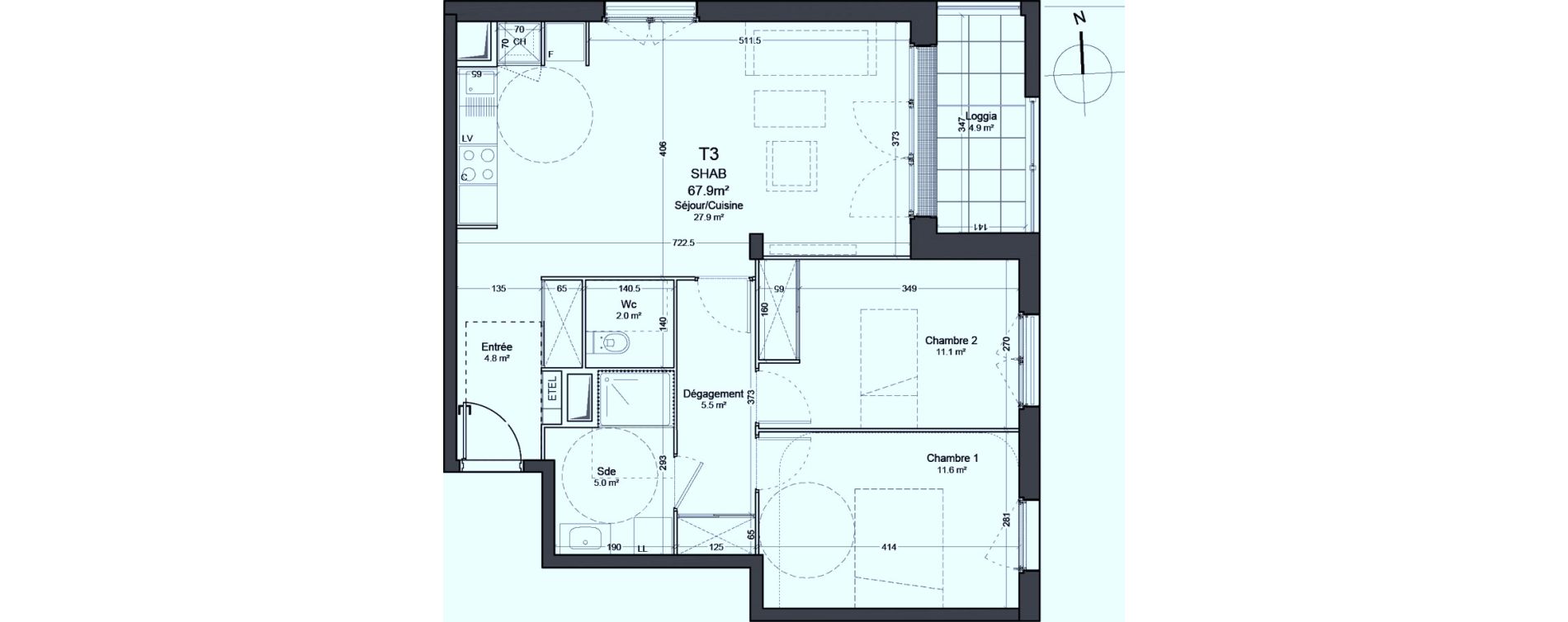 Appartement T3 de 67,90 m2 &agrave; Verson Centre