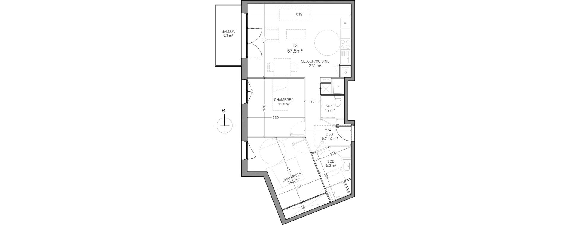 Appartement T3 de 67,50 m2 &agrave; Verson Centre