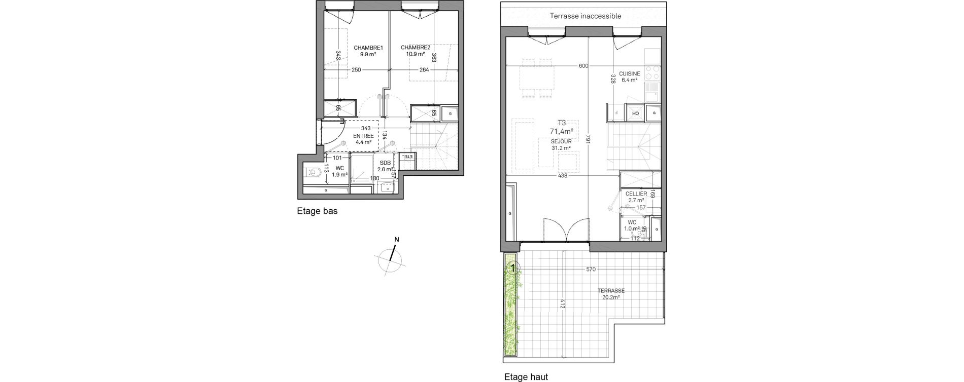 Duplex T3 de 71,40 m2 &agrave; Verson Centre
