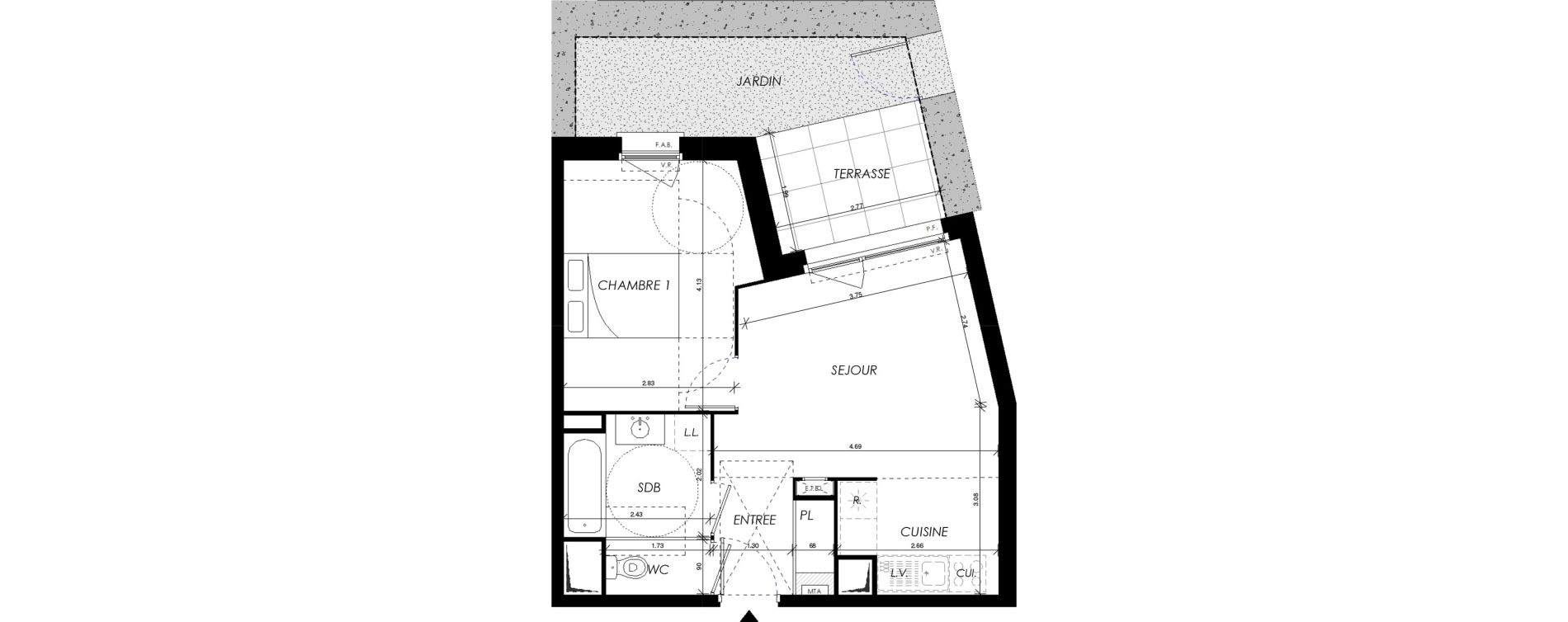 Appartement T2 de 41,66 m2 &agrave; Villers-Bocage Centre