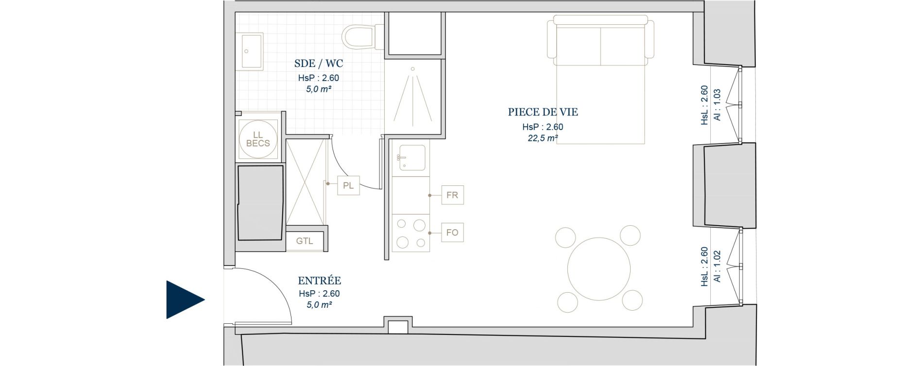 Appartement T1 de 32,50 m2 &agrave; Vire Centre