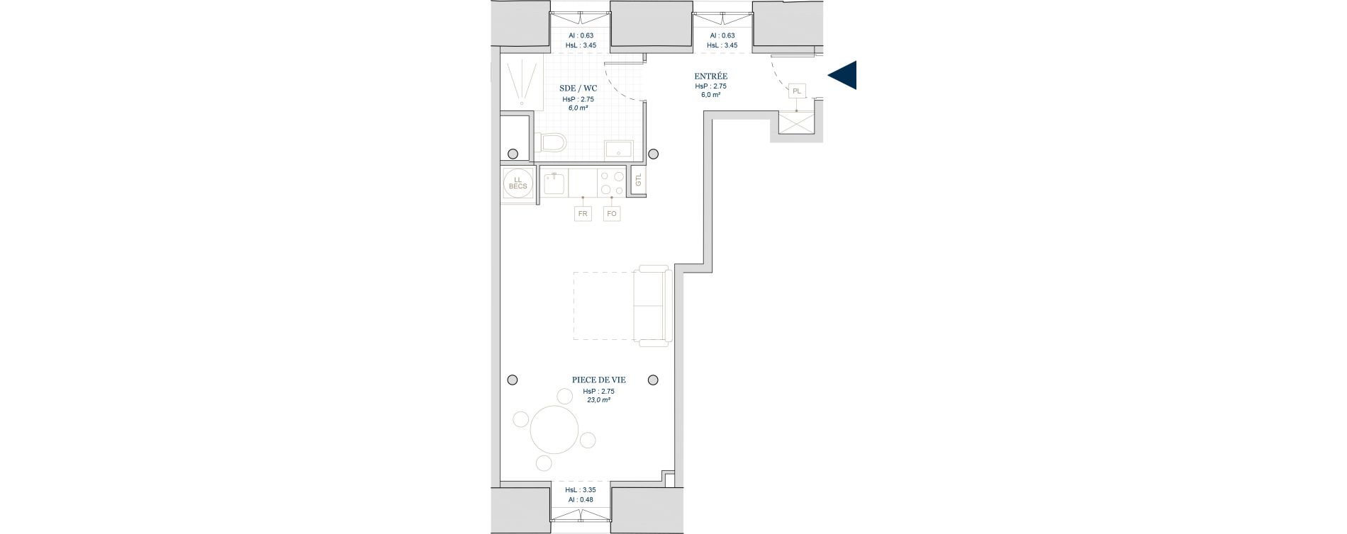 Appartement T1 de 35,00 m2 &agrave; Vire Centre