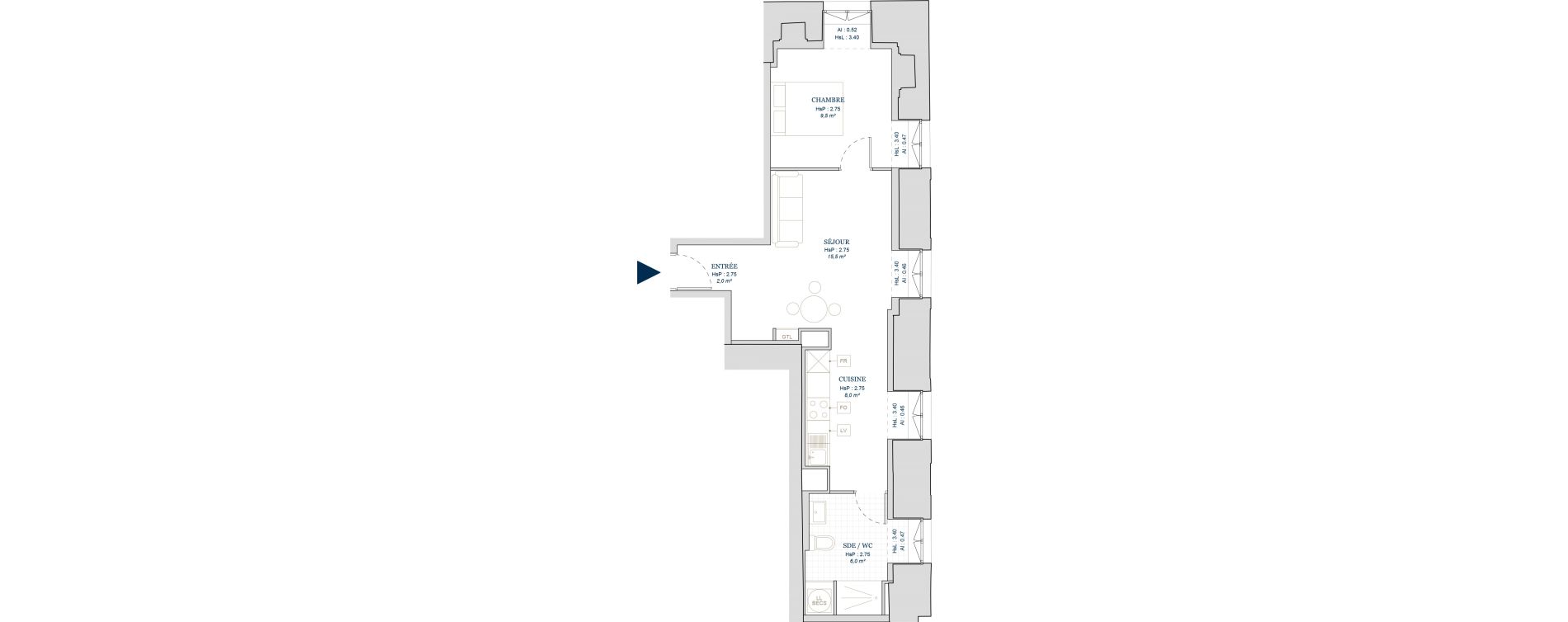 Appartement T2 de 41,00 m2 &agrave; Vire Centre