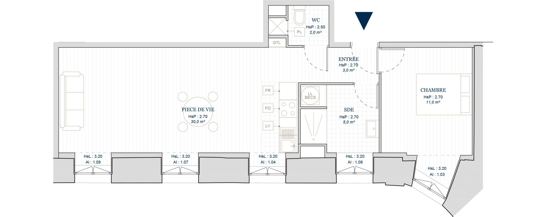 Appartement T2 de 50,50 m2 &agrave; Vire Centre