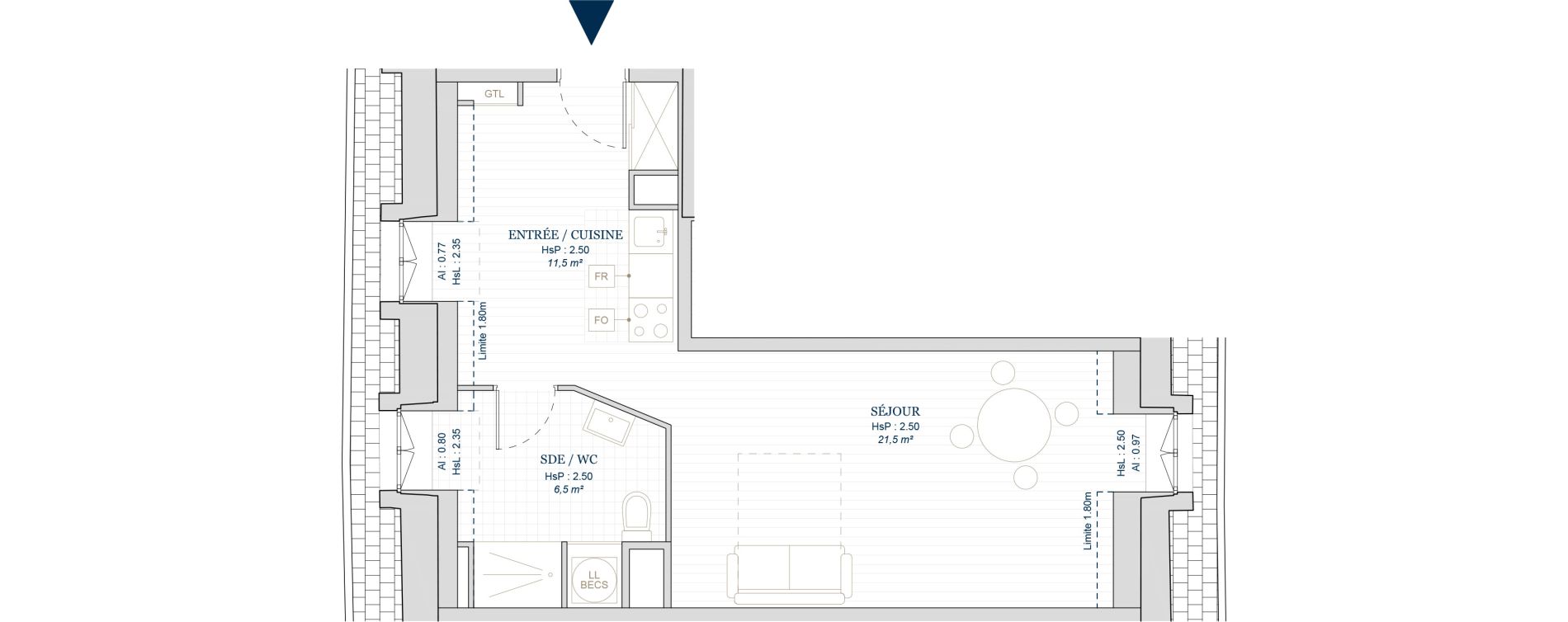 Appartement T1 de 39,50 m2 &agrave; Vire Centre