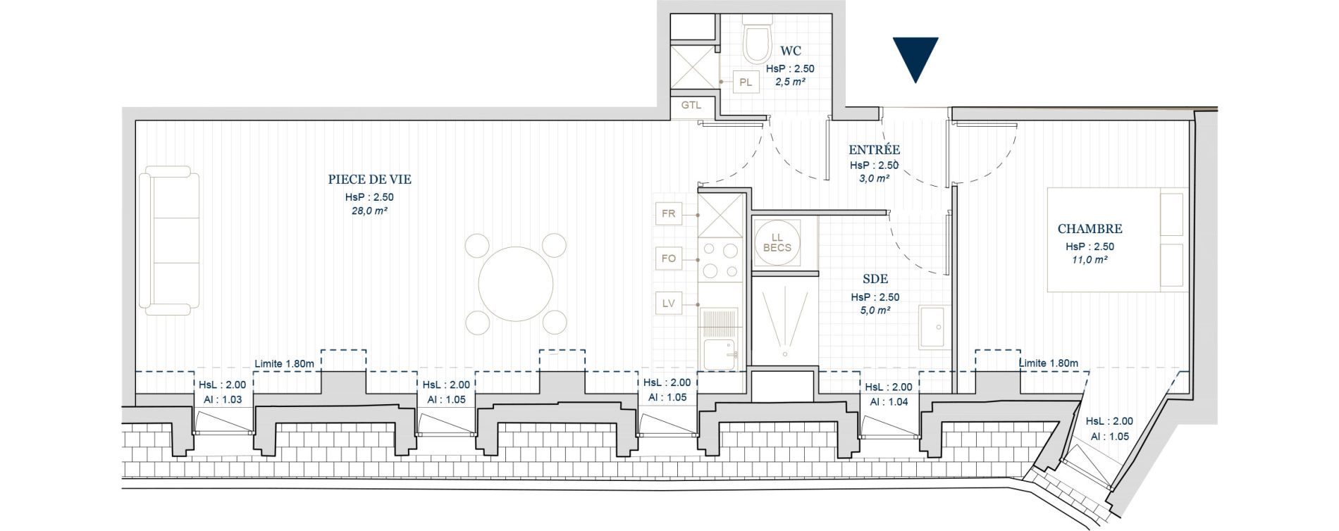 Appartement T2 de 49,50 m2 &agrave; Vire Centre