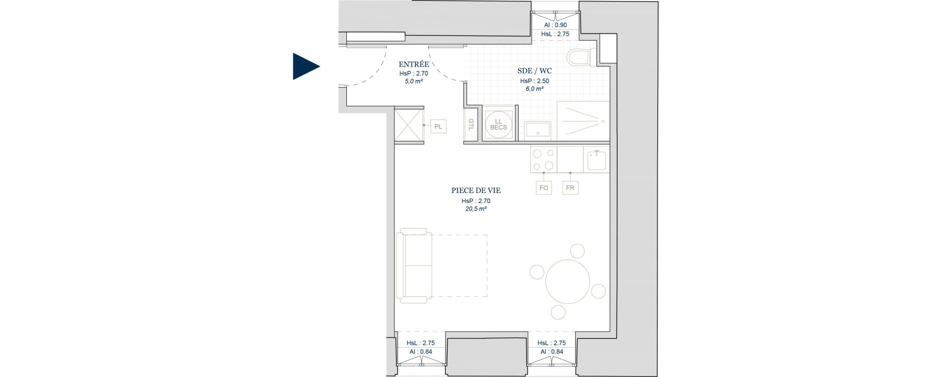 Appartement T1 de 31,50 m2 &agrave; Vire Centre