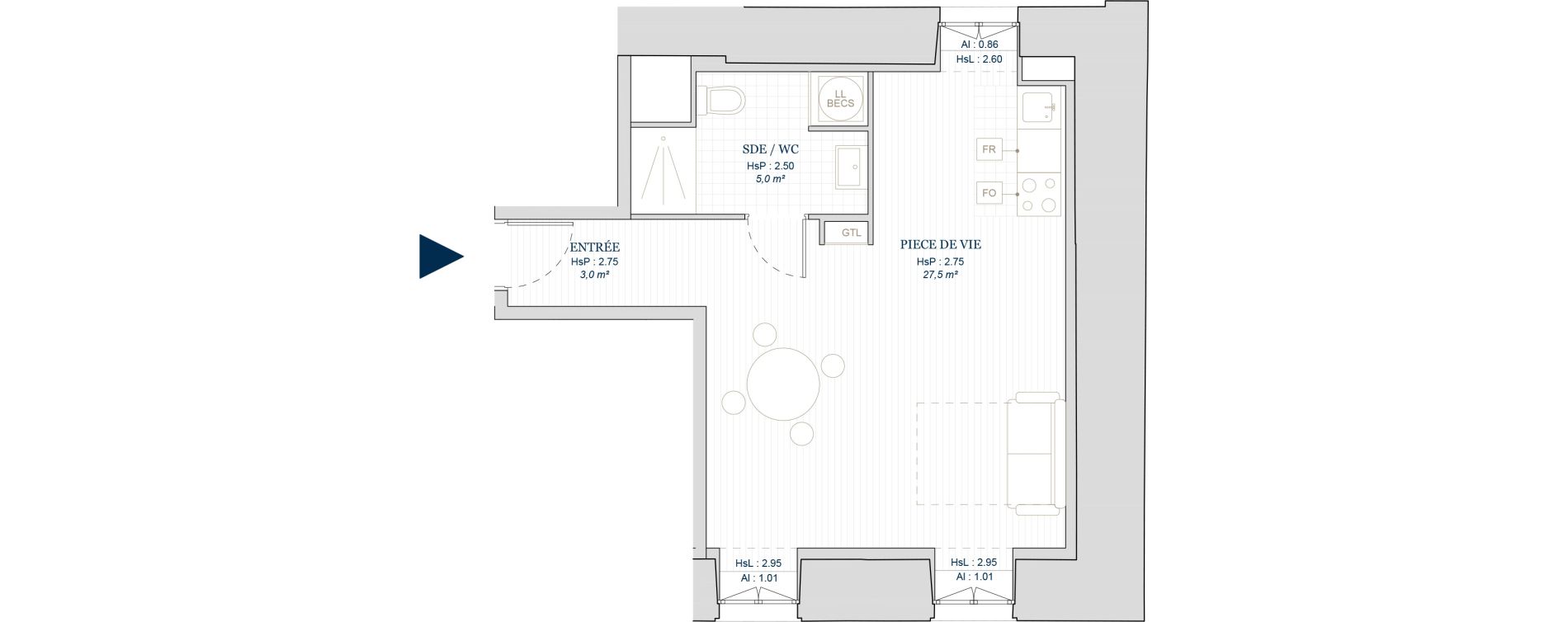 Appartement T1 de 35,50 m2 &agrave; Vire Centre