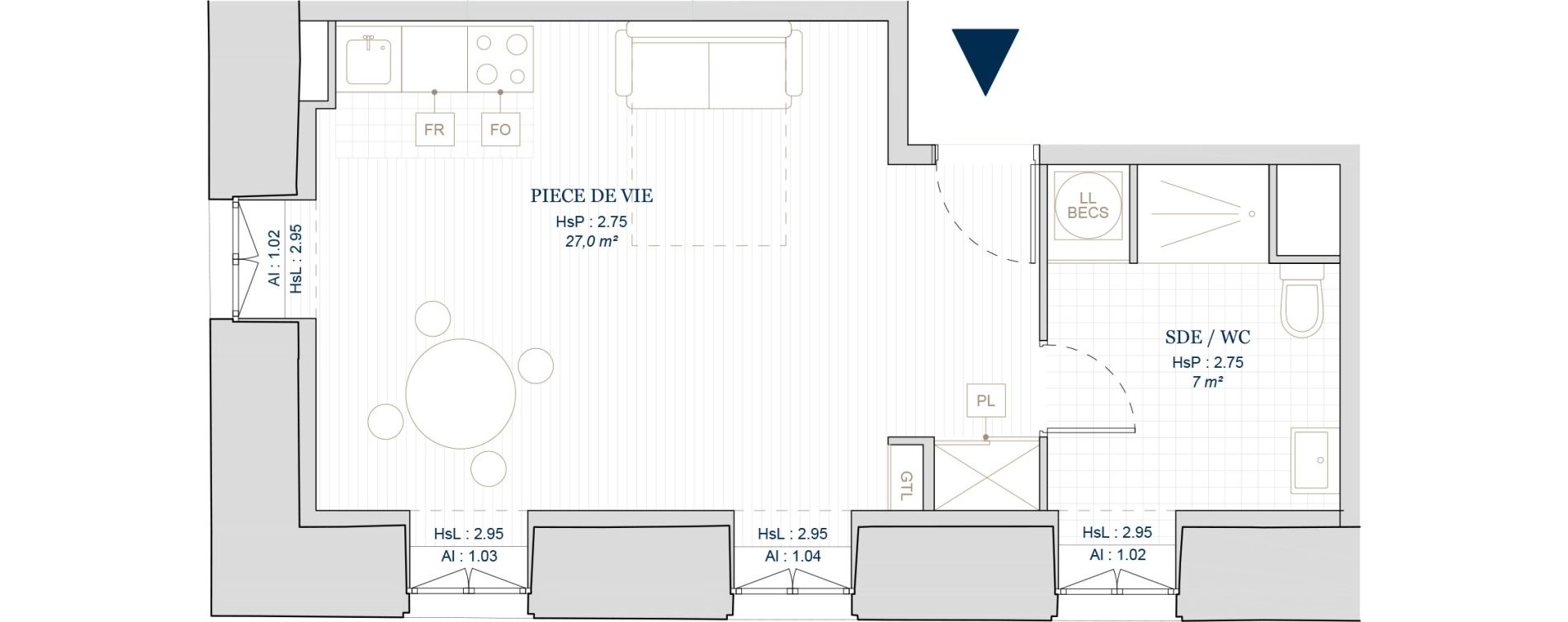 Appartement T1 de 34,00 m2 &agrave; Vire Centre