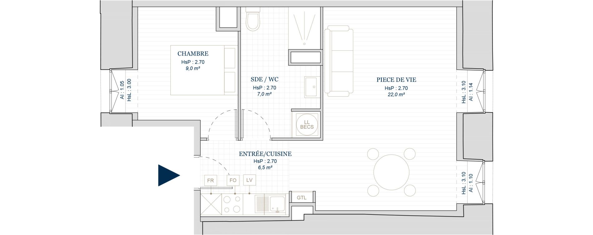 Appartement T2 de 44,50 m2 &agrave; Vire Centre