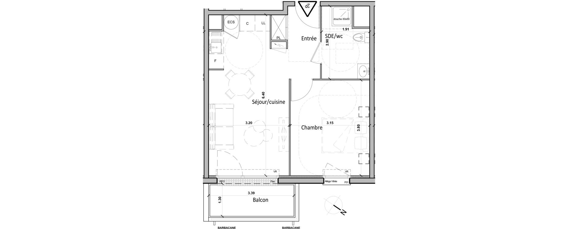 Appartement T2 de 39,60 m2 &agrave; Gisors Centre