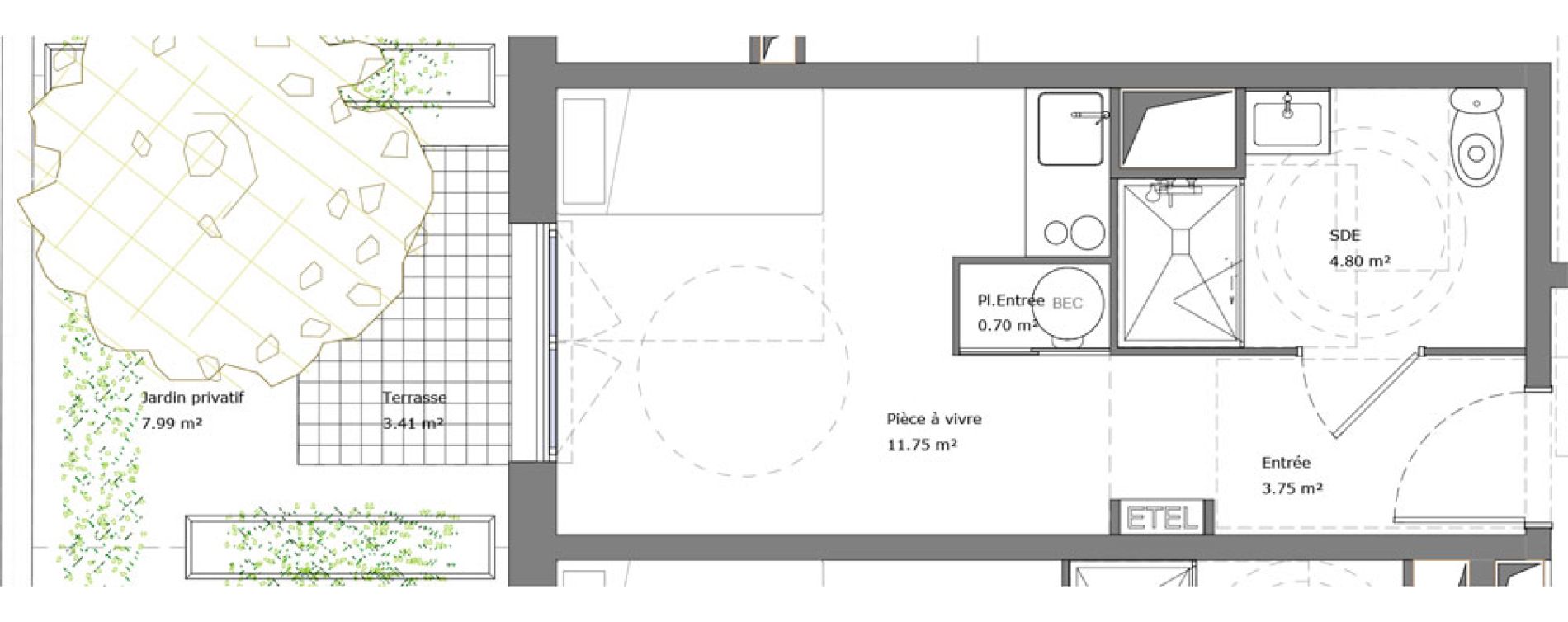 Appartement T1 de 21,00 m2 &agrave; Louviers Pampoule la ravine