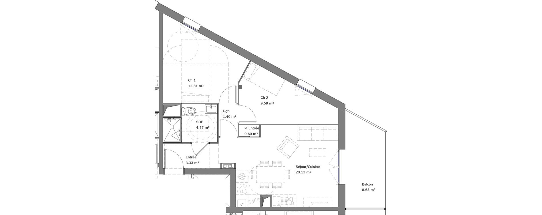 Appartement T3 de 52,32 m2 &agrave; Louviers Pampoule la ravine