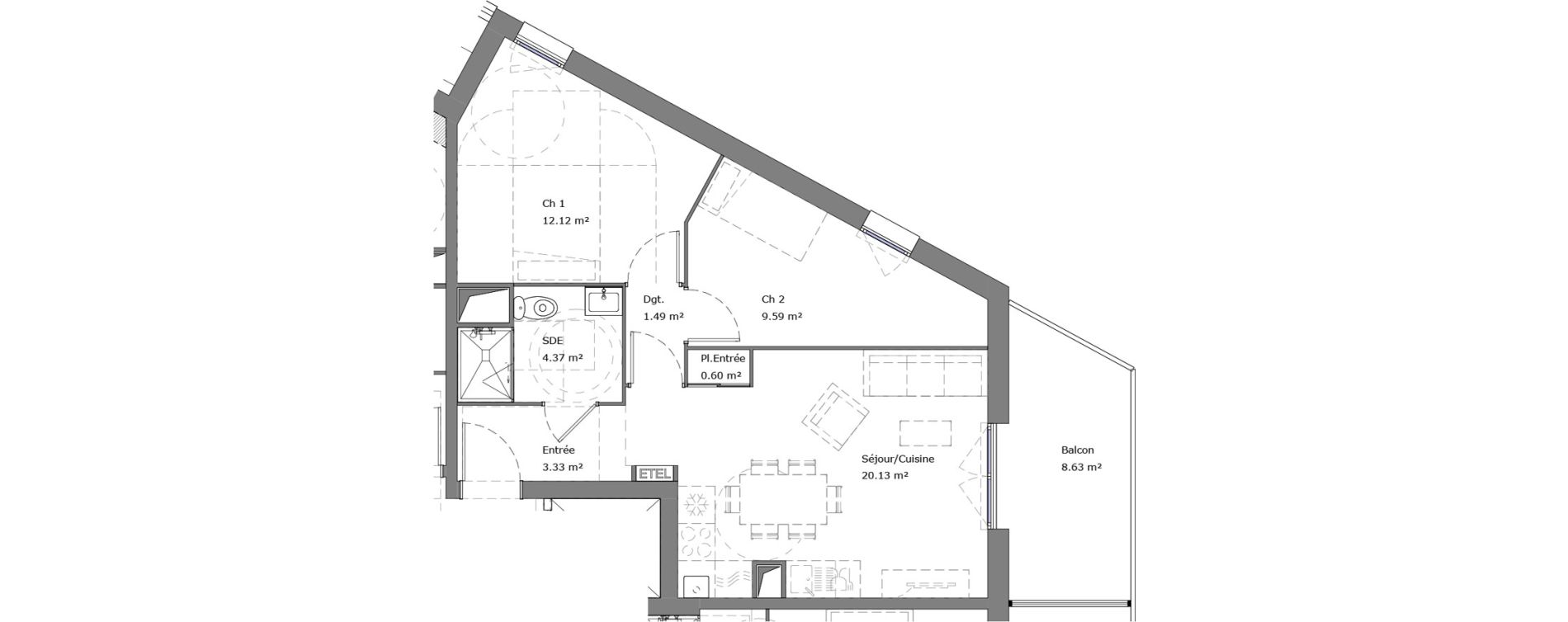 Appartement T3 de 51,63 m2 &agrave; Louviers Pampoule la ravine