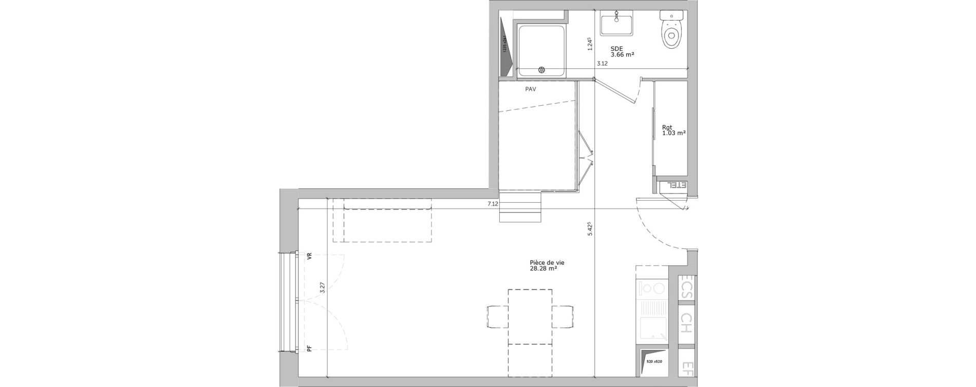 Appartement T1 de 32,97 m2 &agrave; Louviers Centre