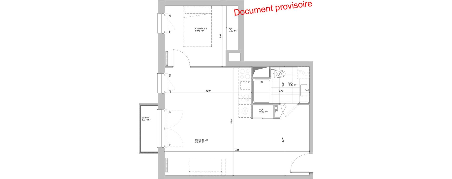 Appartement T2 de 46,74 m2 &agrave; Louviers Centre