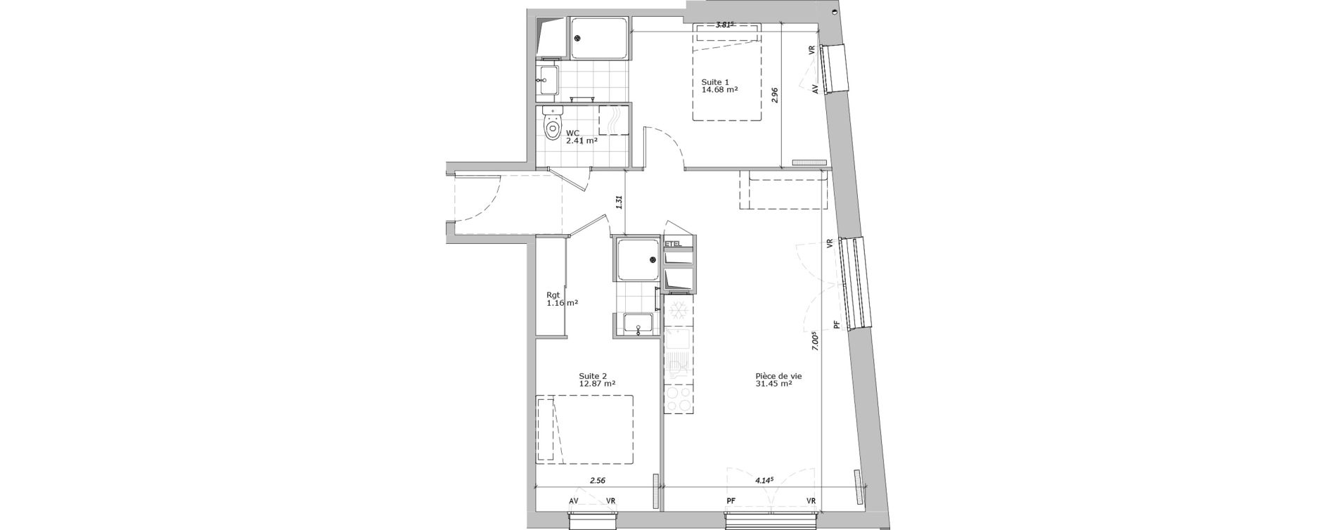 Appartement T3 de 62,57 m2 &agrave; Louviers Centre