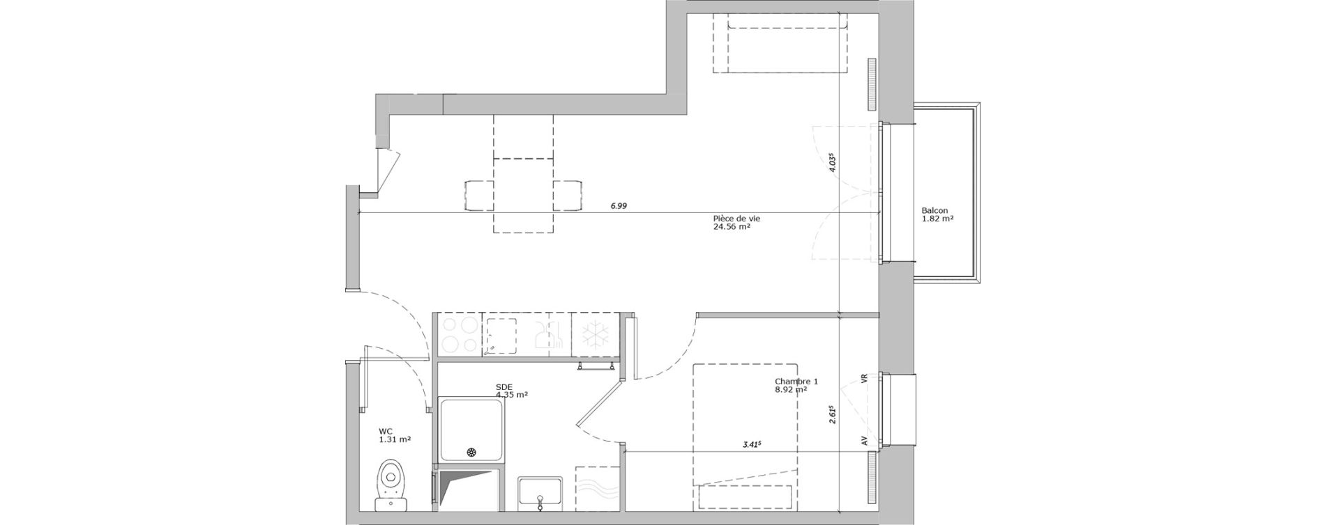 Appartement T2 de 39,14 m2 &agrave; Louviers Centre