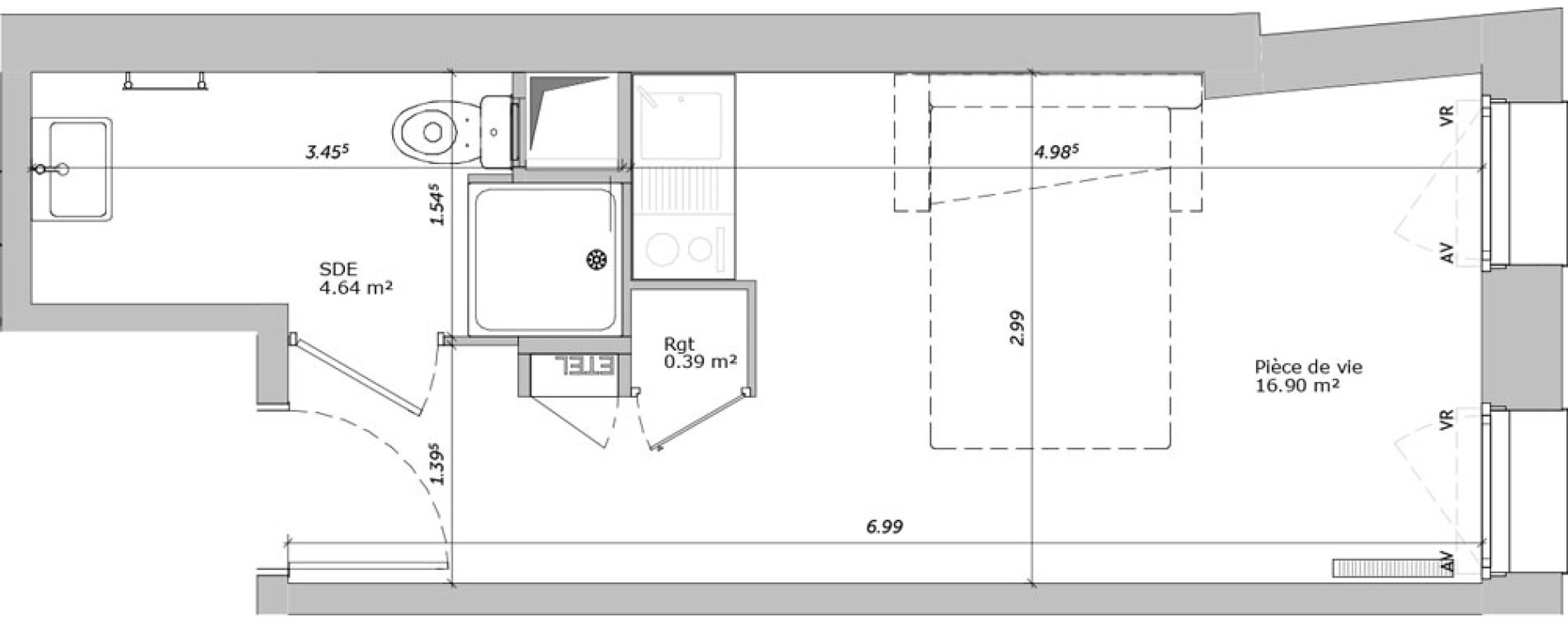 Appartement T1 de 21,93 m2 &agrave; Louviers Centre