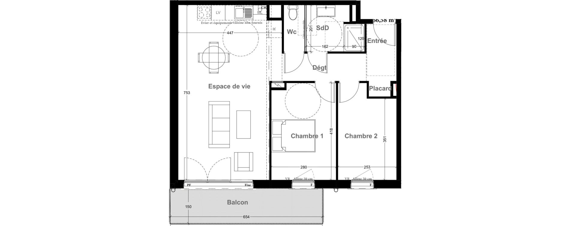Appartement T3 de 66,58 m2 &agrave; Vernon Centre