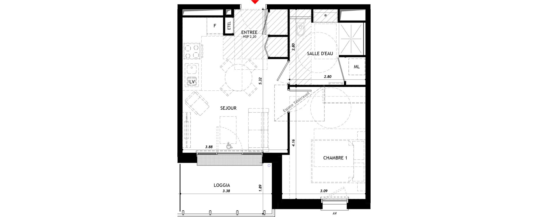 Appartement T2 de 39,10 m2 &agrave; Vernon Centre