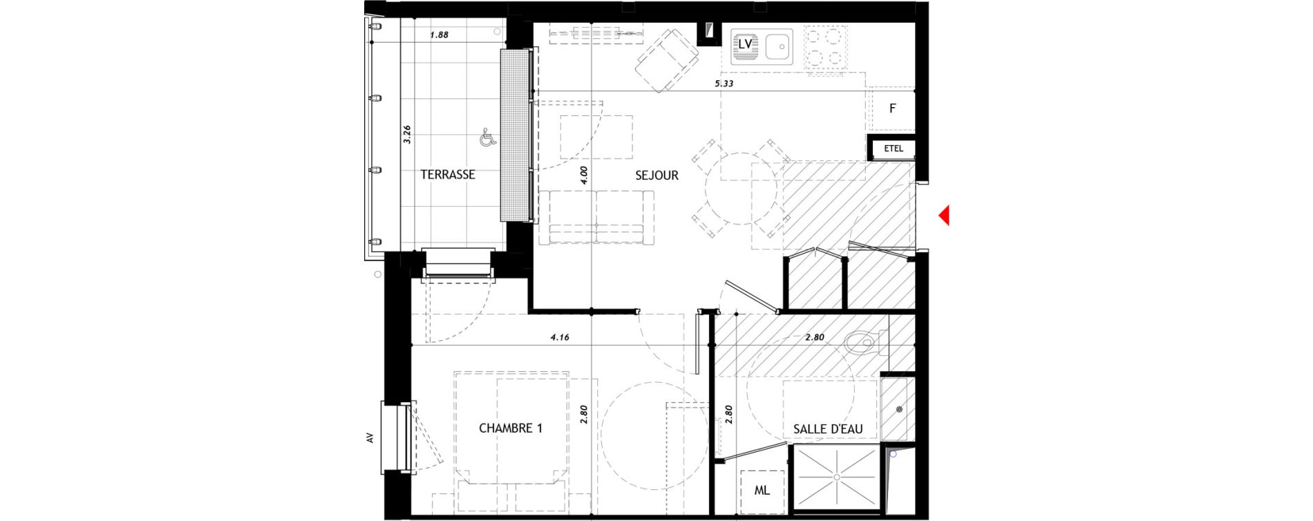 Appartement T2 de 40,41 m2 &agrave; Vernon Centre