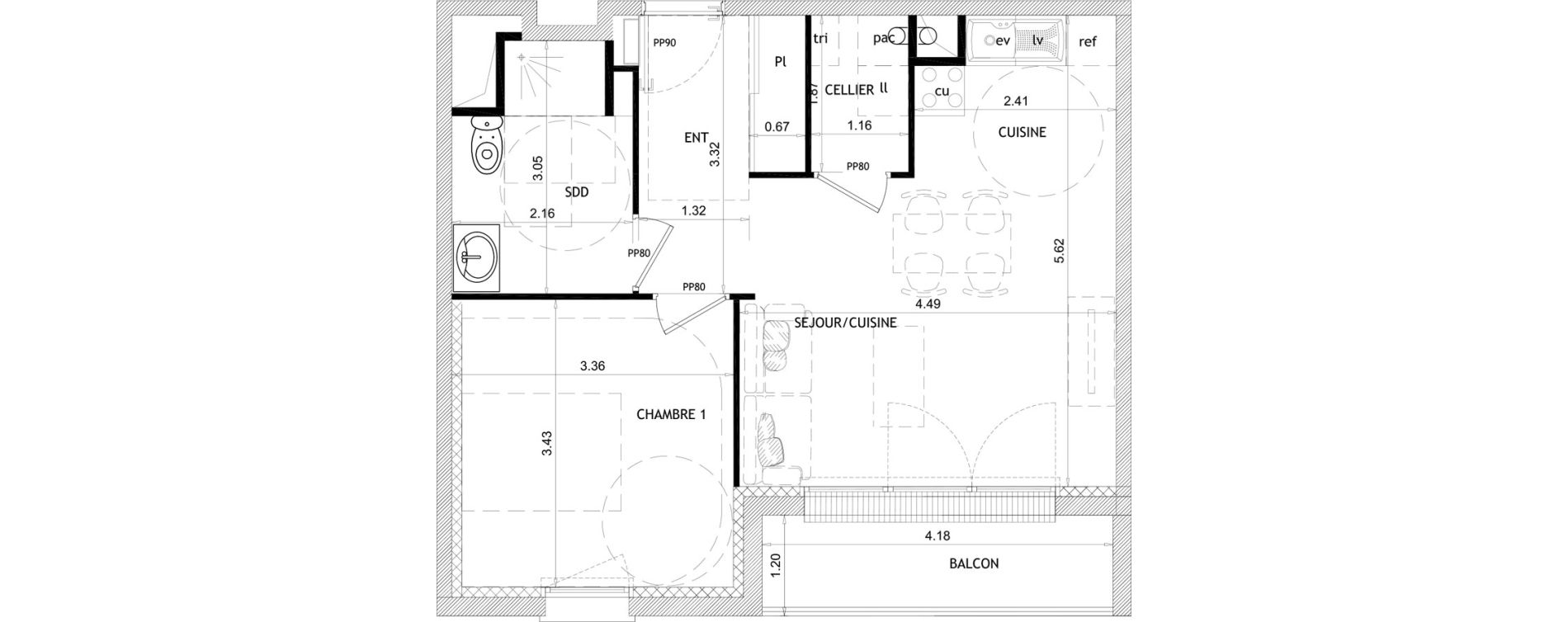 Appartement T2 de 45,62 m2 &agrave; Barneville-Carteret Centre