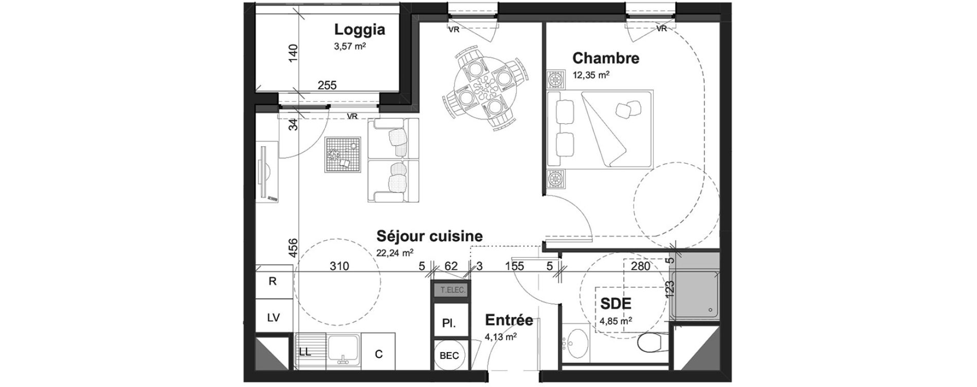 Appartement T2 de 43,57 m2 &agrave; Cherbourg-Octeville Centre