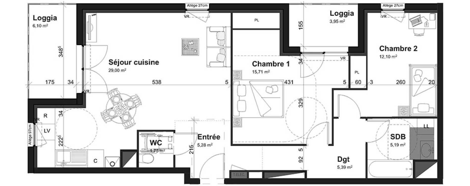 Appartement T3 de 74,42 m2 &agrave; Cherbourg-Octeville Centre