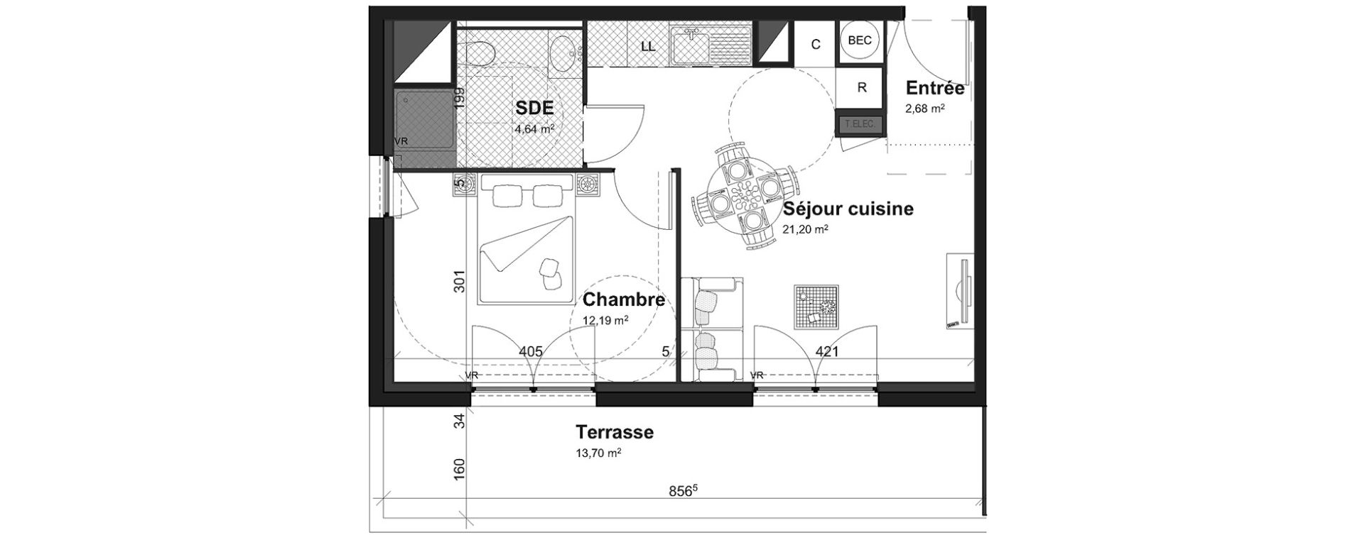 Appartement T2 de 40,71 m2 &agrave; Cherbourg-Octeville Centre