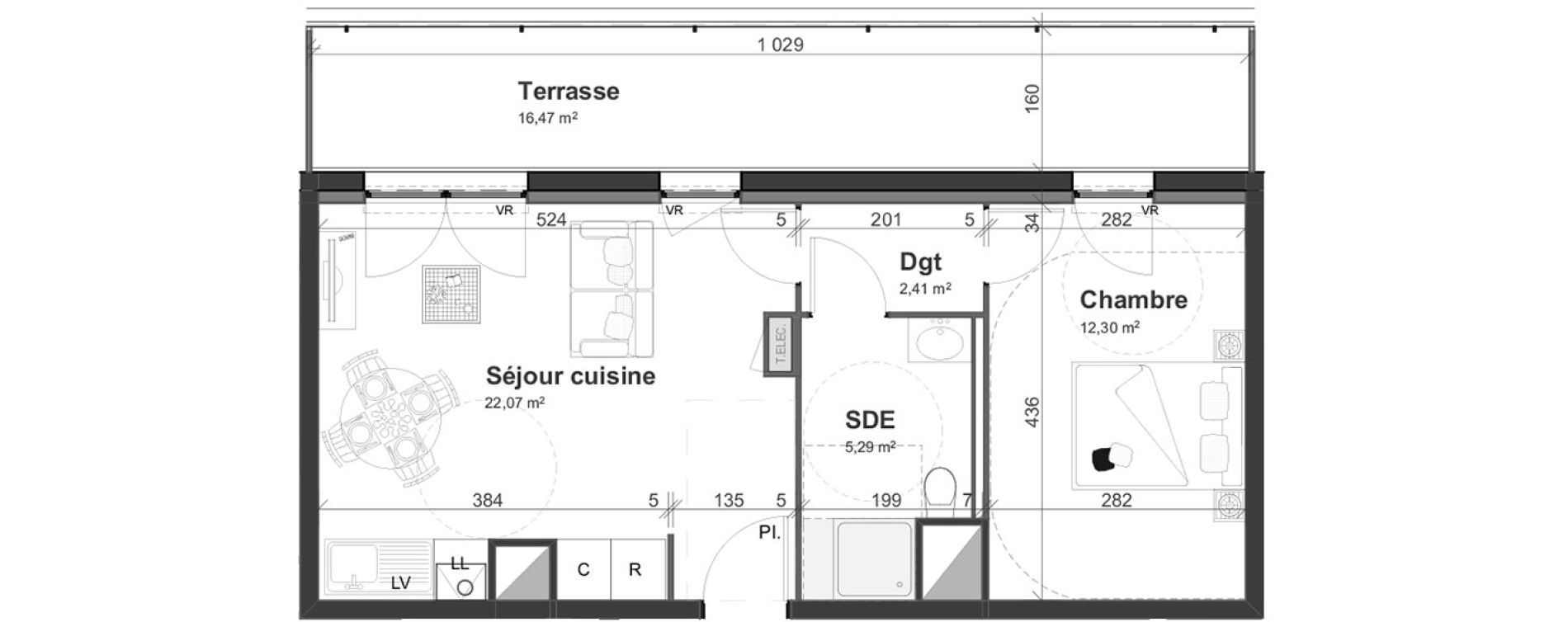 Appartement T2 de 42,07 m2 &agrave; Cherbourg-Octeville Centre