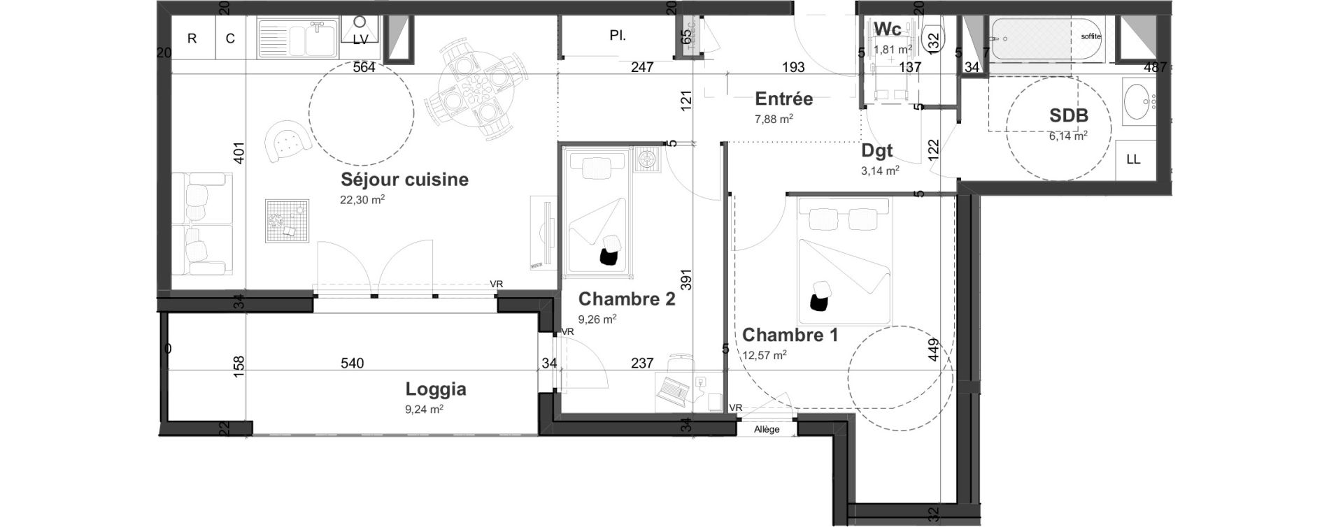 Appartement T3 de 63,10 m2 &agrave; Cherbourg-Octeville Centre