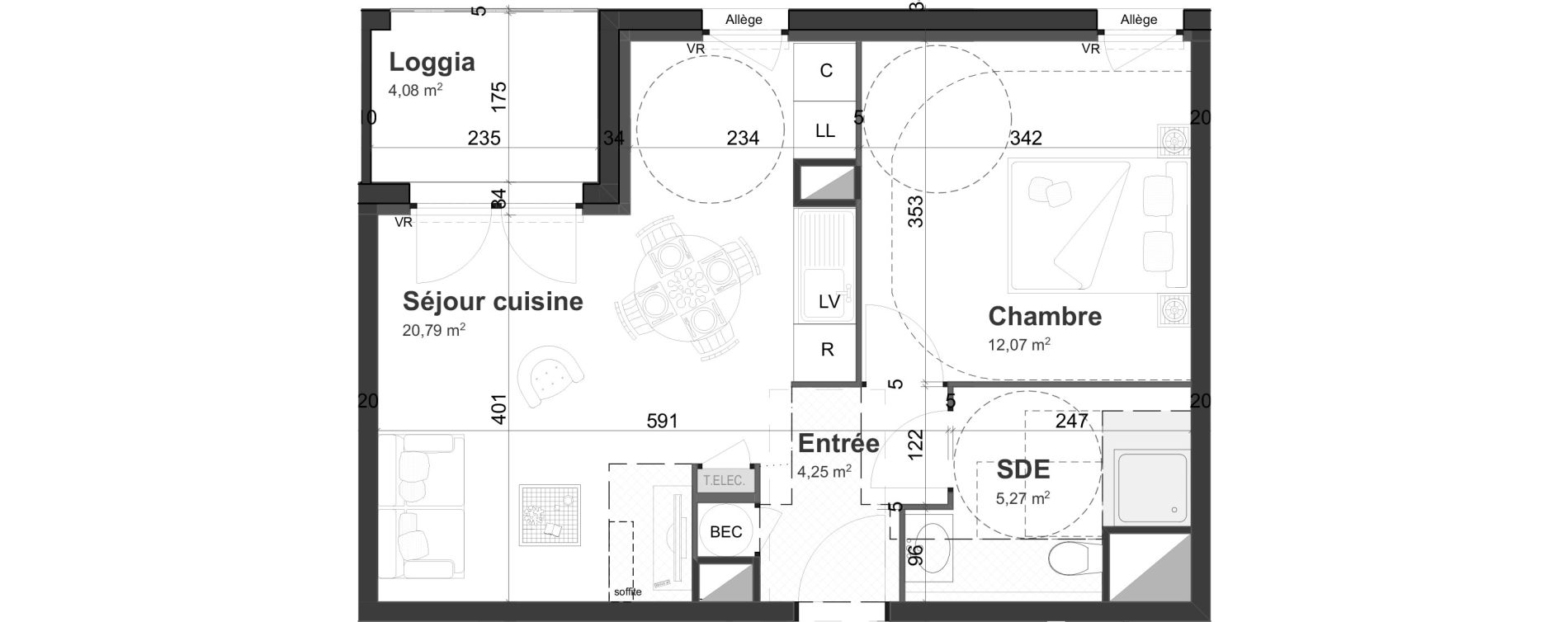 Appartement T2 de 42,38 m2 &agrave; Cherbourg-Octeville Centre