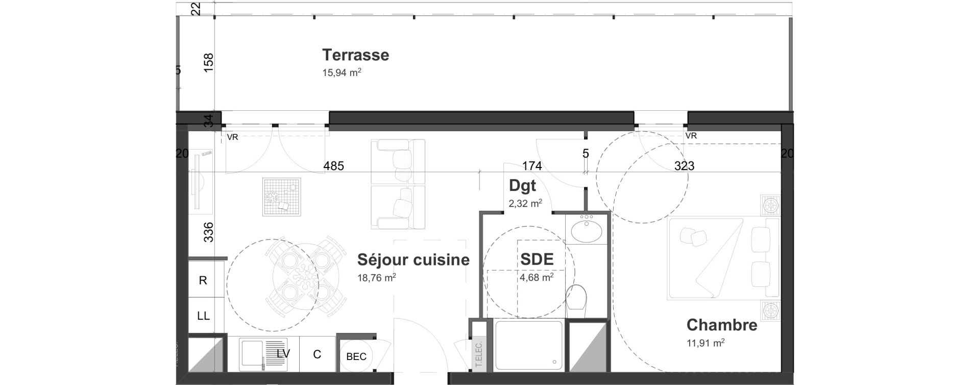 Appartement T2 de 37,67 m2 &agrave; Cherbourg-Octeville Centre