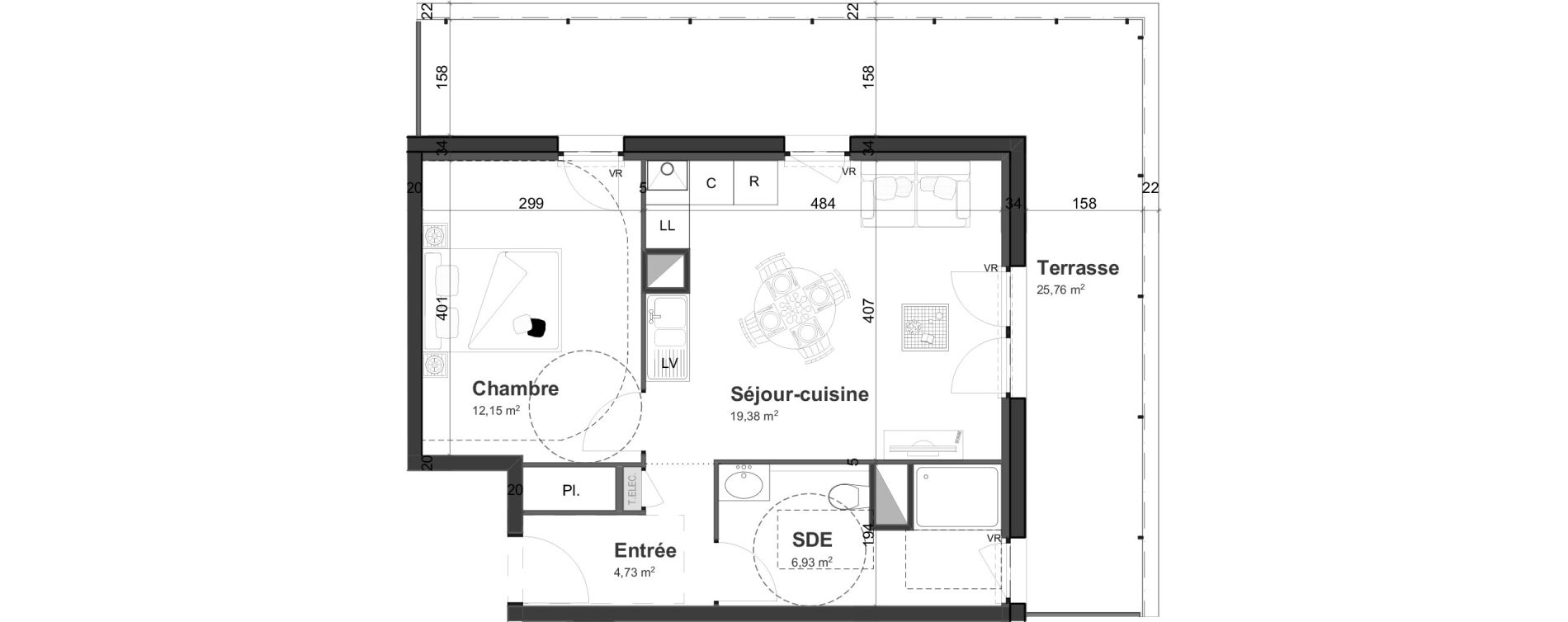 Appartement T2 de 43,19 m2 &agrave; Cherbourg-Octeville Centre
