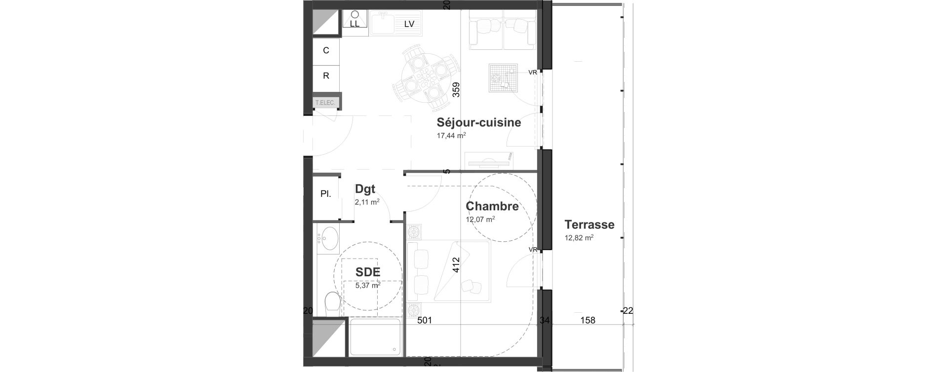 Appartement T2 de 36,99 m2 &agrave; Cherbourg-Octeville Centre