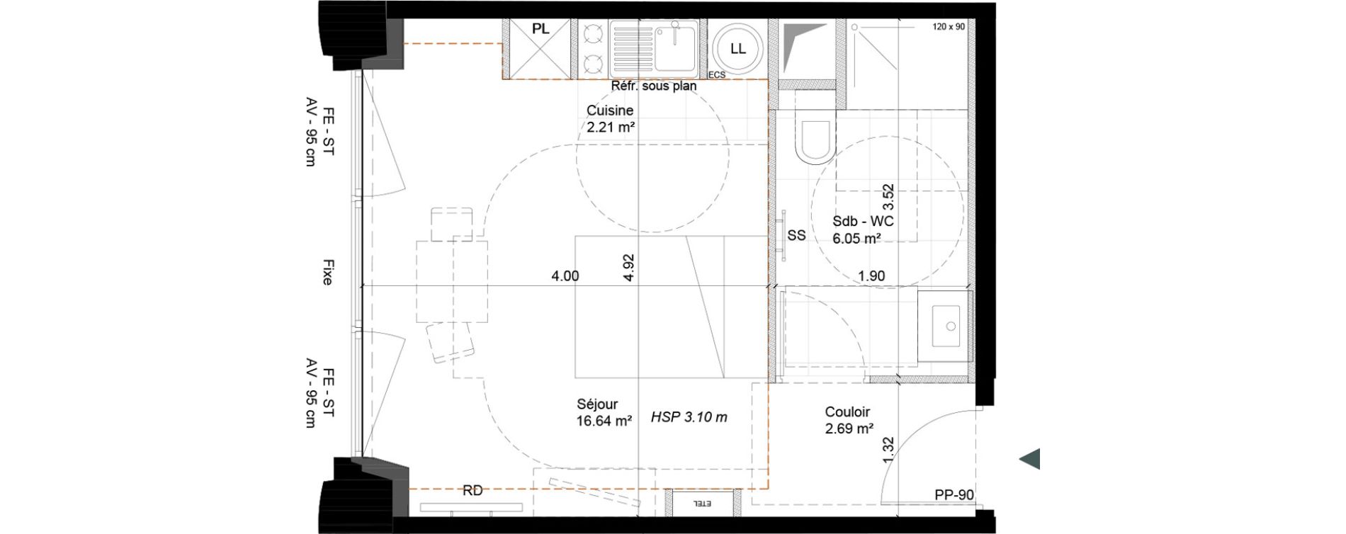 Appartement T1 de 27,59 m2 &agrave; Cherbourg-Octeville Cherbourg