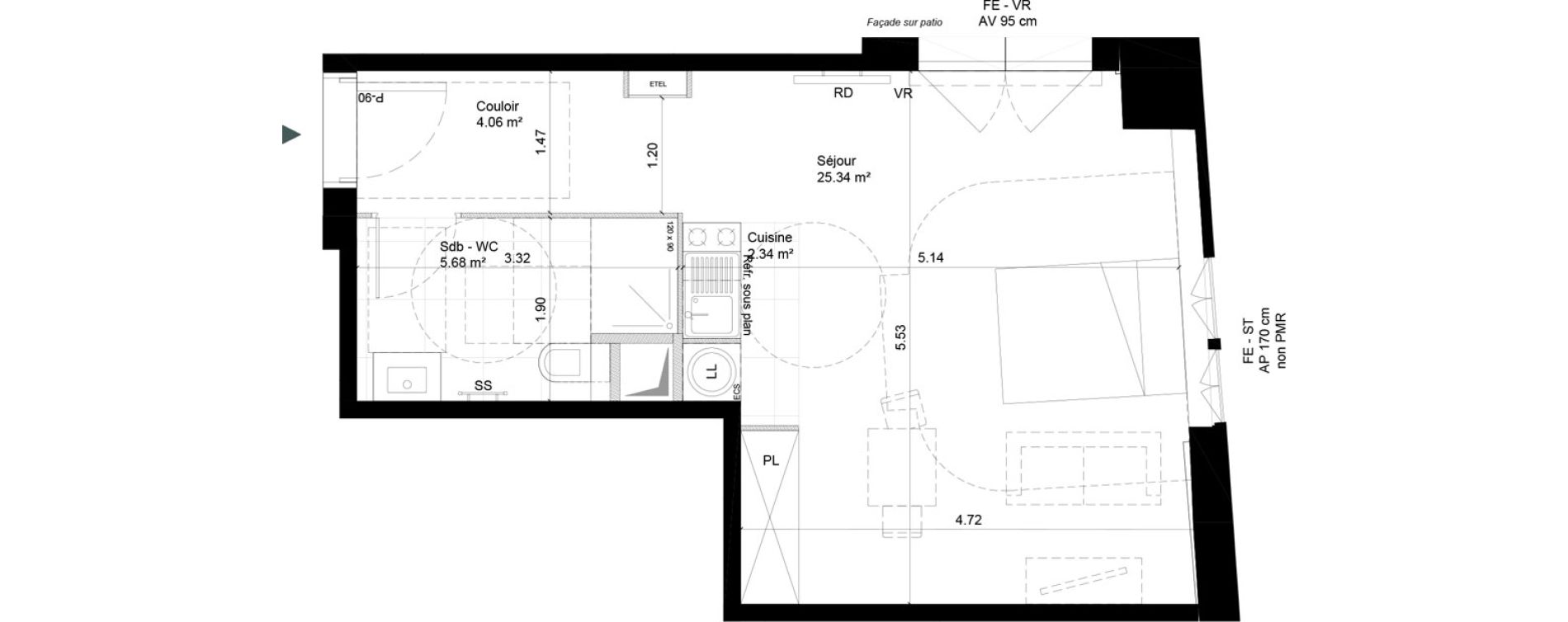 Appartement T1 de 37,42 m2 &agrave; Cherbourg-Octeville Cherbourg