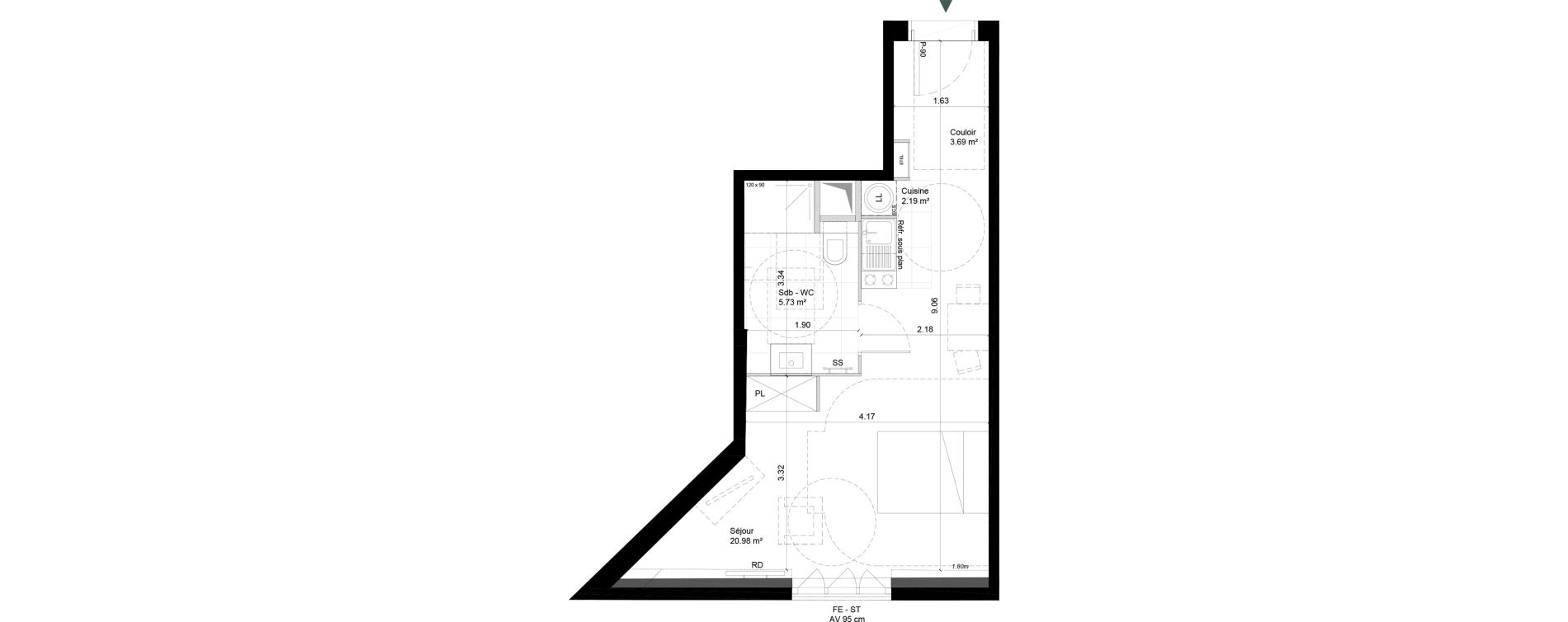 Appartement T1 de 32,59 m2 &agrave; Cherbourg-Octeville Cherbourg