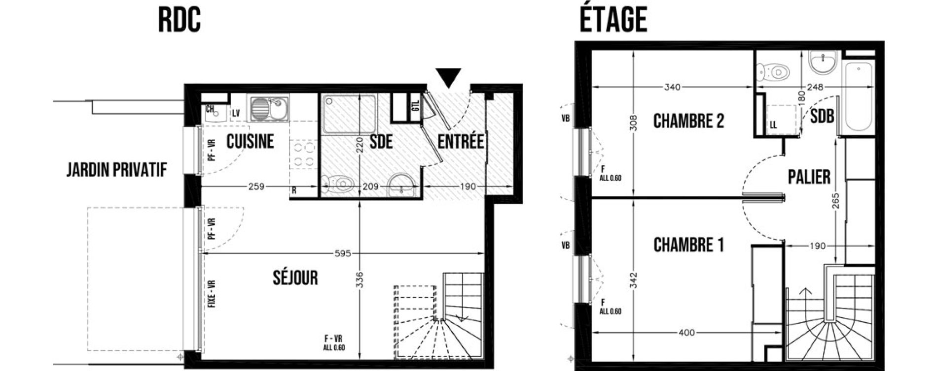 Duplex T3 de 66,28 m2 &agrave; Cherbourg-Octeville T&ocirc;t sud margannes